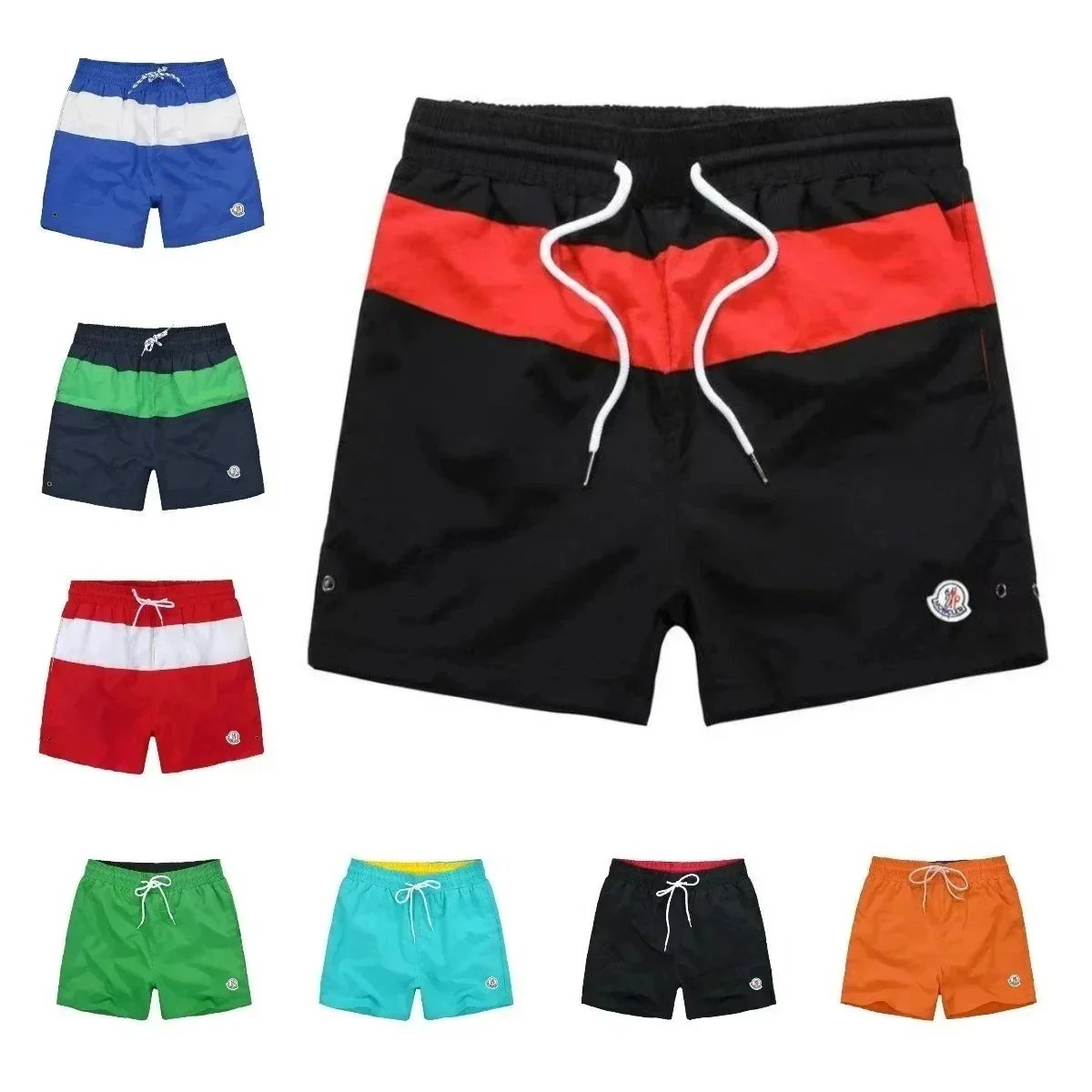 Moncler Black Red Stripe Swim Shorts