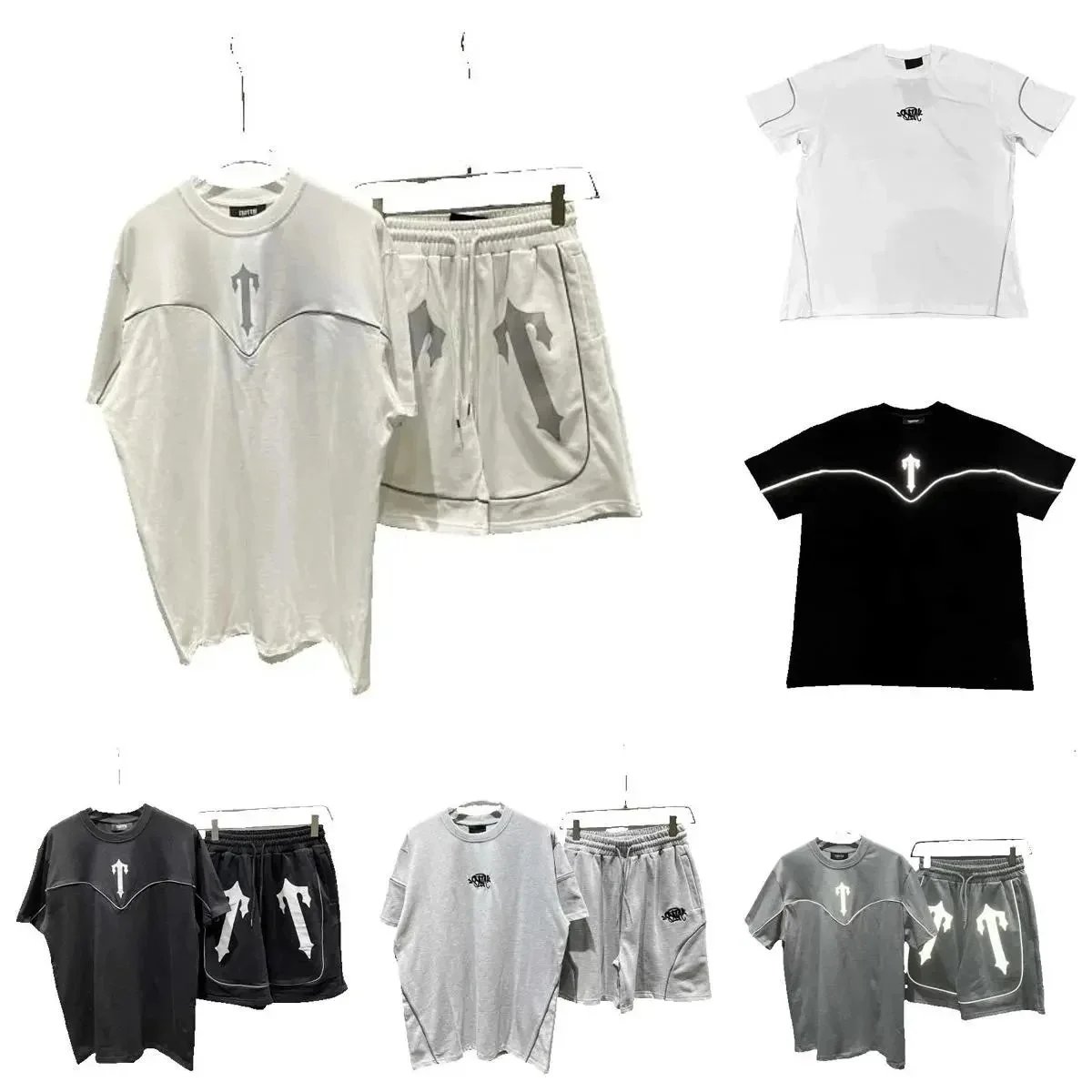 Tartan White and Black Graphic T-Shirt and Shorts Sets