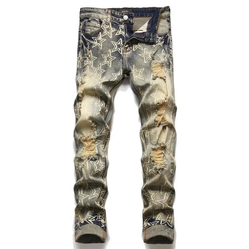 Amiri Star Pattern Distressed Jeans