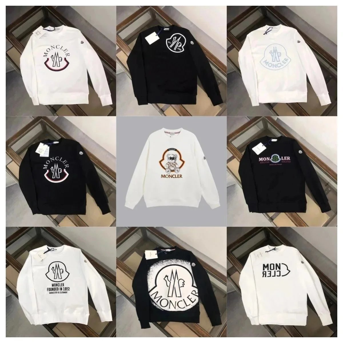 Moncler Black and White Long Sleeve Sweatshirts