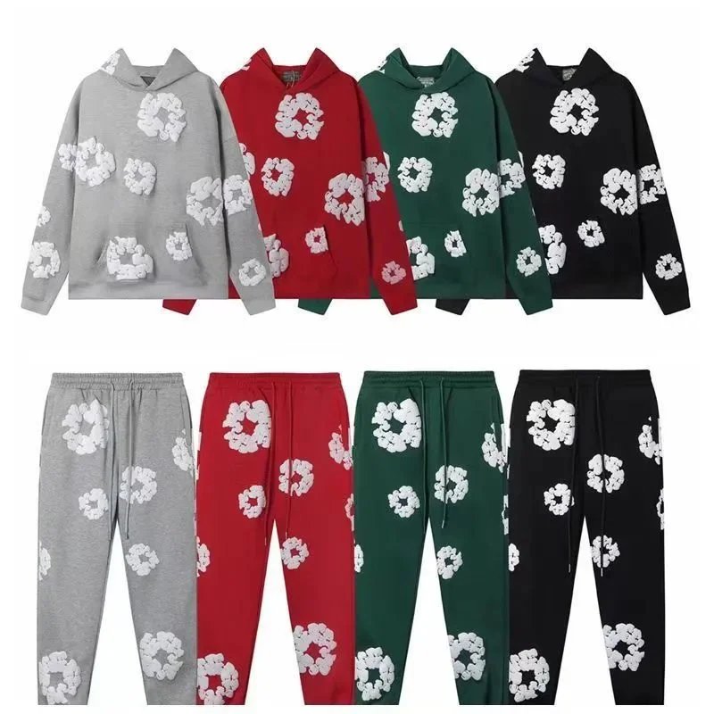 Graphic Hoodie and Pants Set in Grey, Red, Green, and Black
