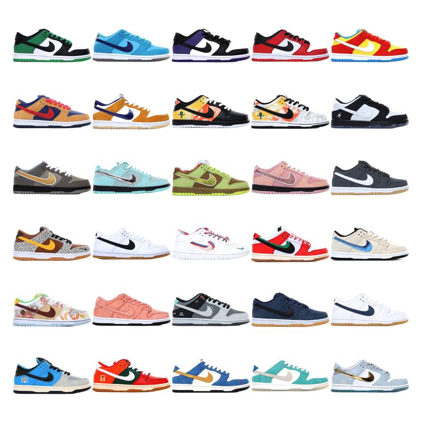 Nike Dunk Low Sneakers in Various Colors and Styles