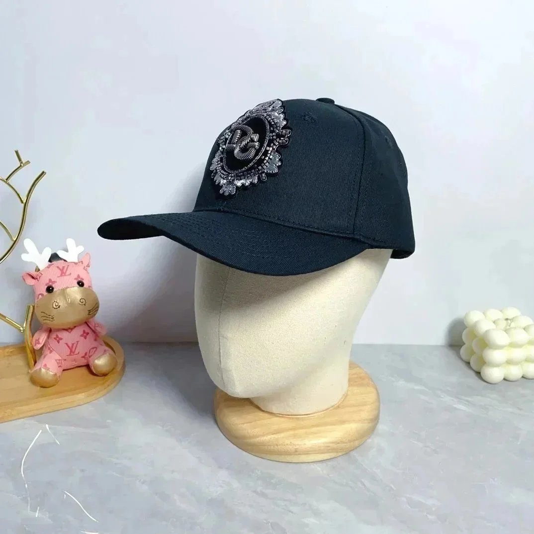 Black Baseball Cap with Embellished Logo