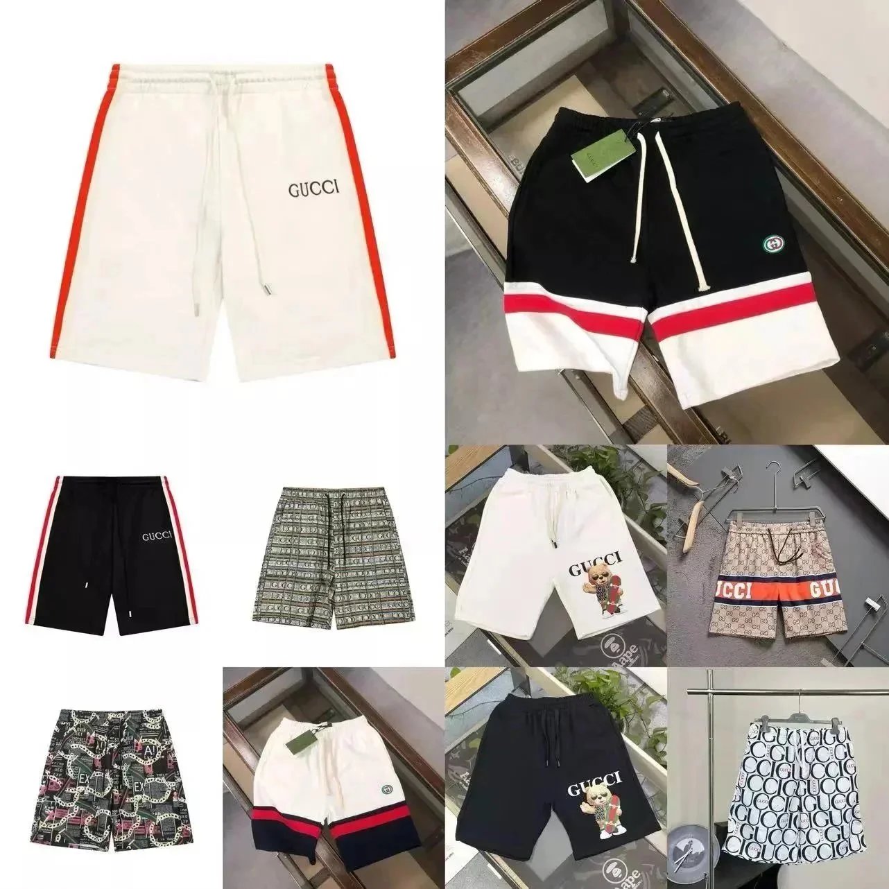 Gucci White and Black Drawstring Shorts
