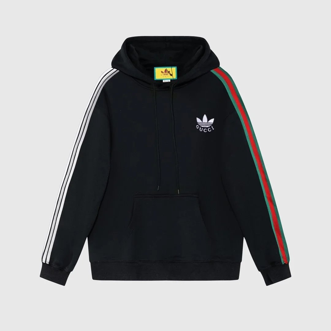 Gucci Black Hoodie with Striped Sleeves