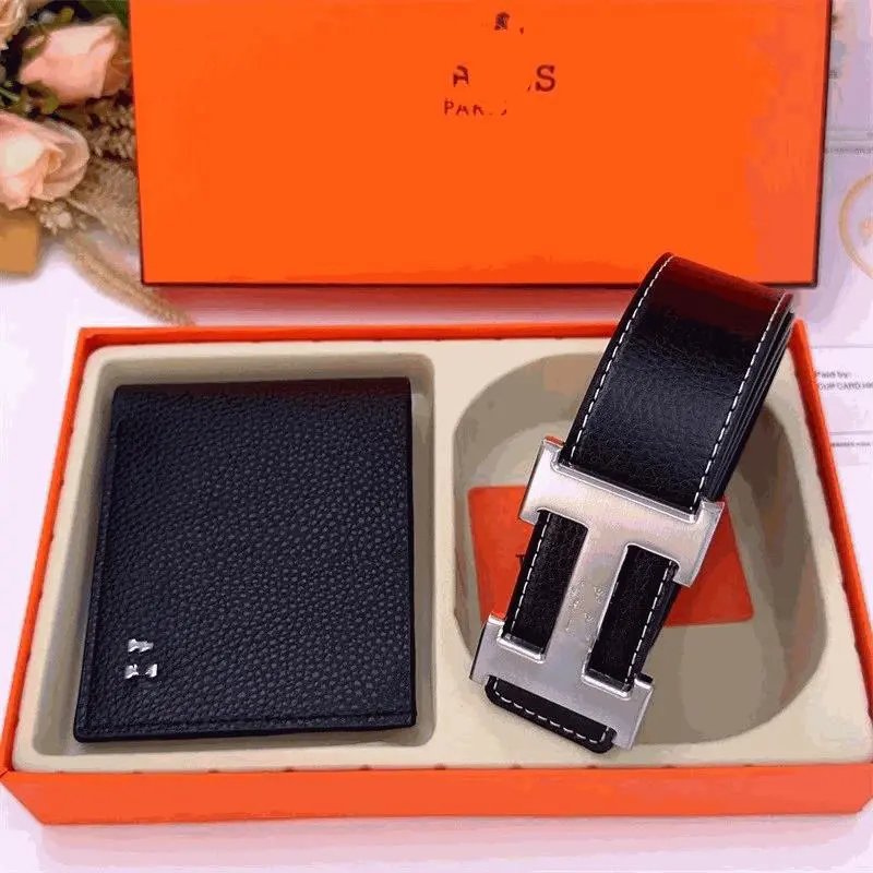 Hermès Black Leather Belt and Wallet Set