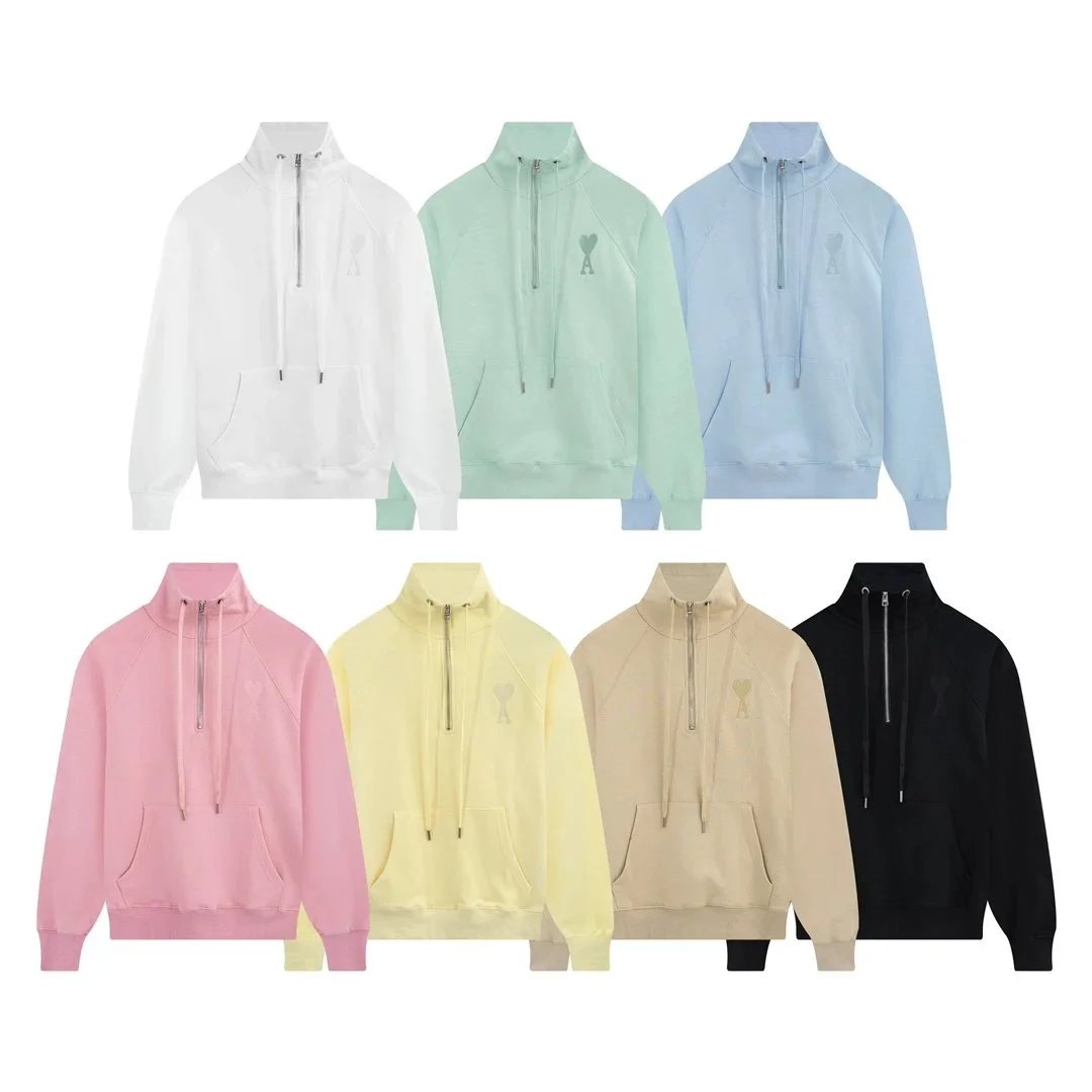 Ami Paris Pastel Color High Neck Zip-Up Sweatshirt