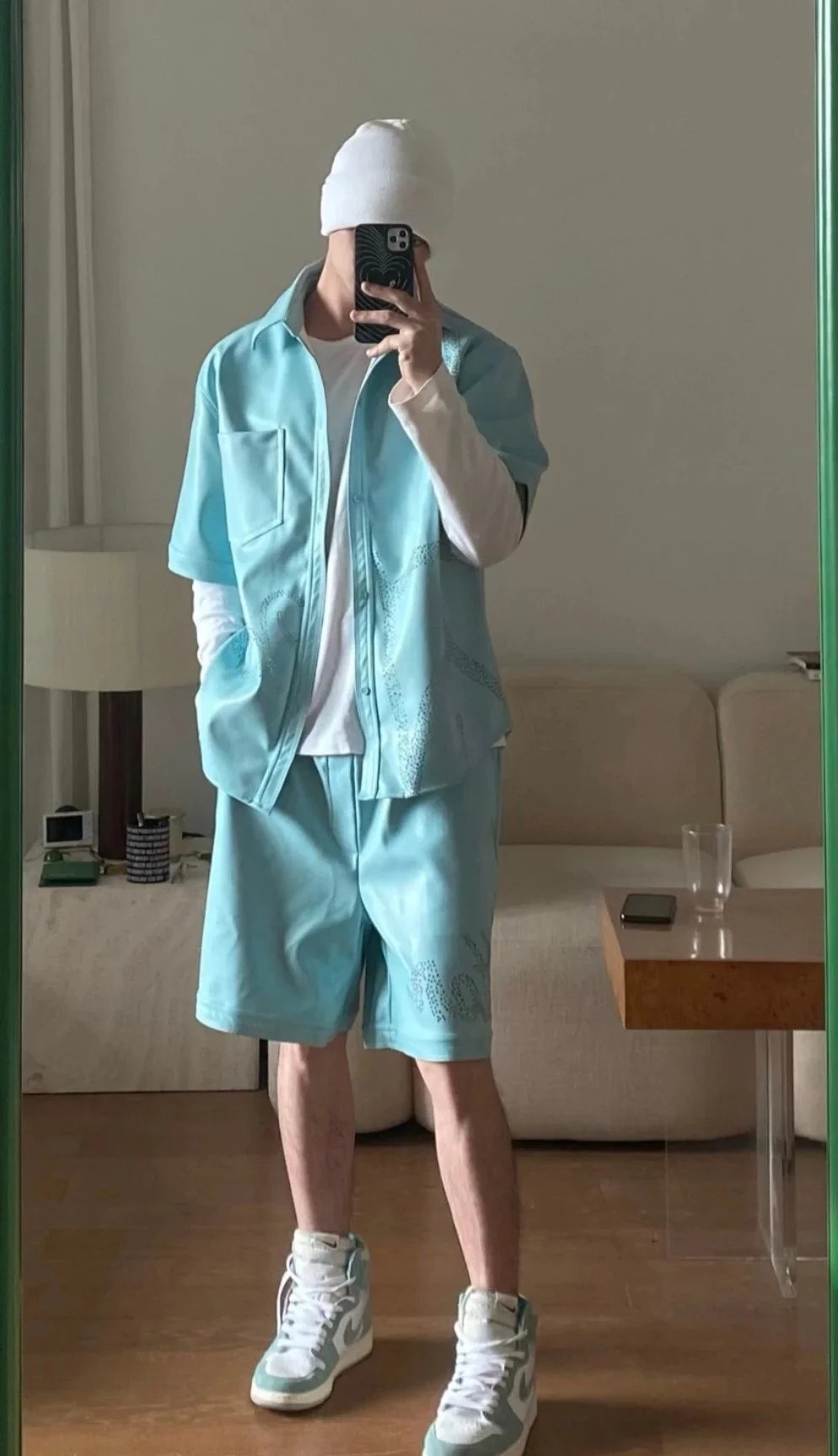 Tiffany Blue Short Sleeve Shirt and Shorts Set