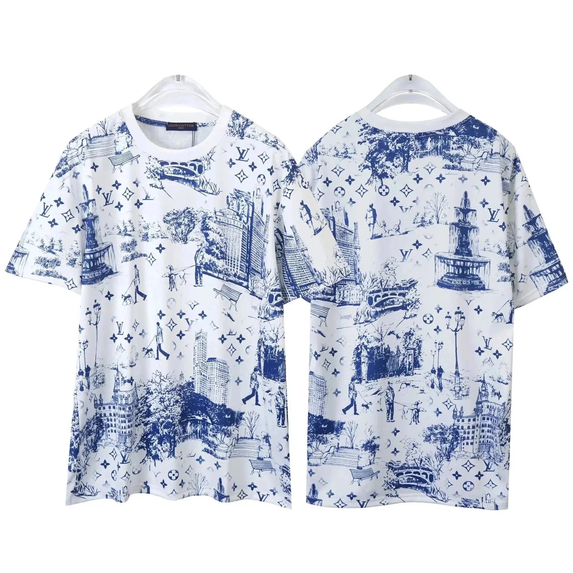 Louis Vuitton White Blue Pattern T-Shirt