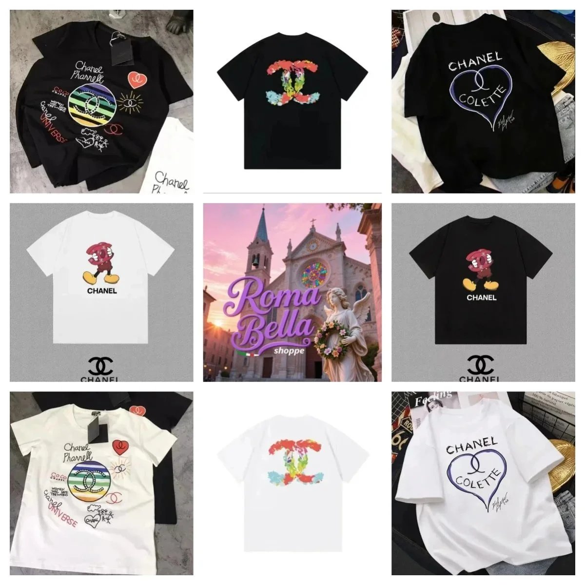 Chanel Black and White Short Sleeve T-Shirts