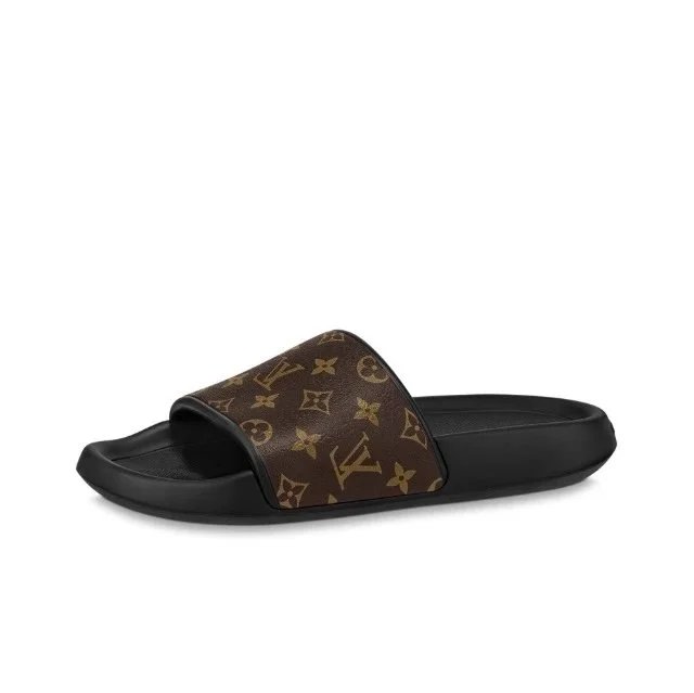 Louis Vuitton Sandals Pool slide mules with monogram strap — 1AANO3 Brown