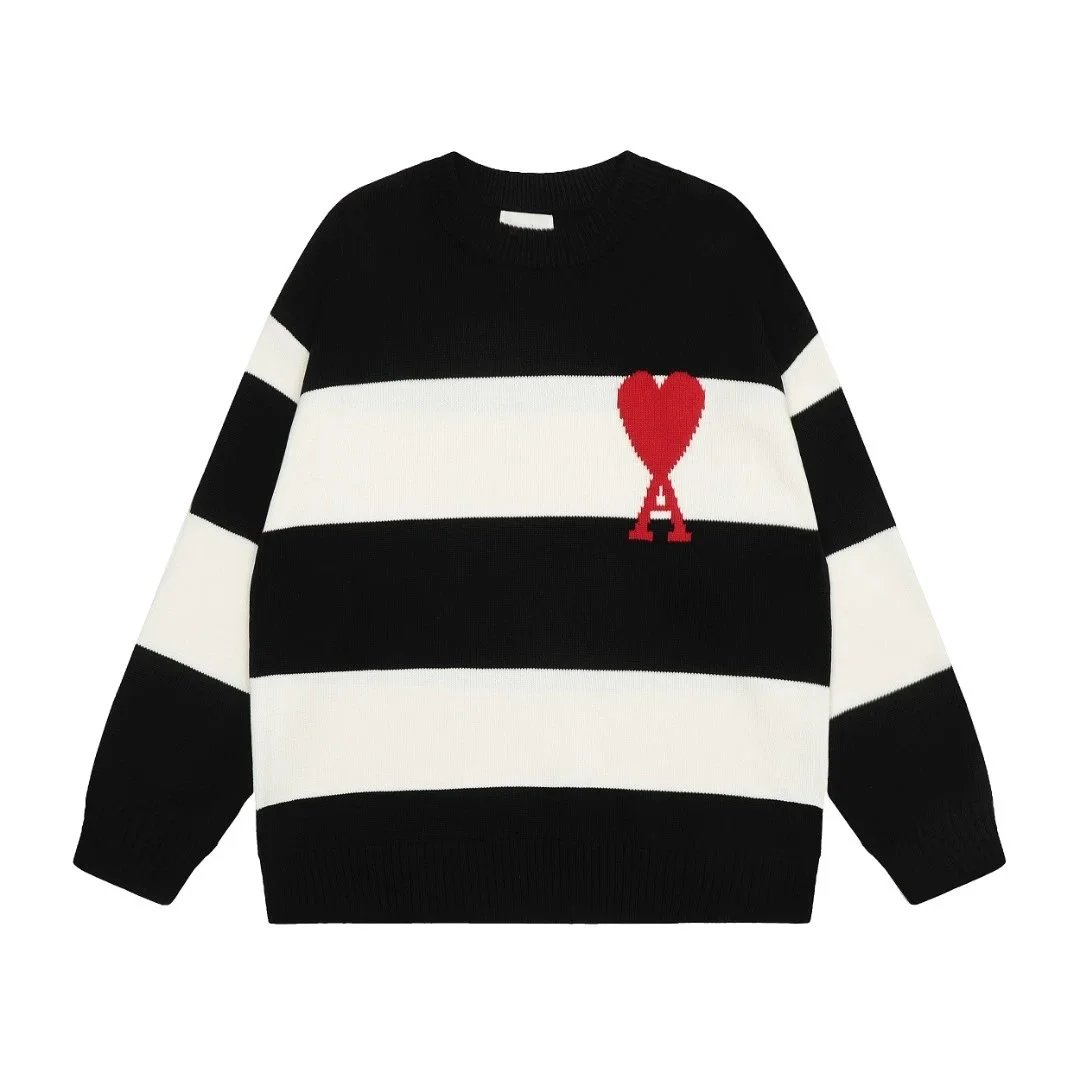 Ami Paris Black and White Striped Sweater