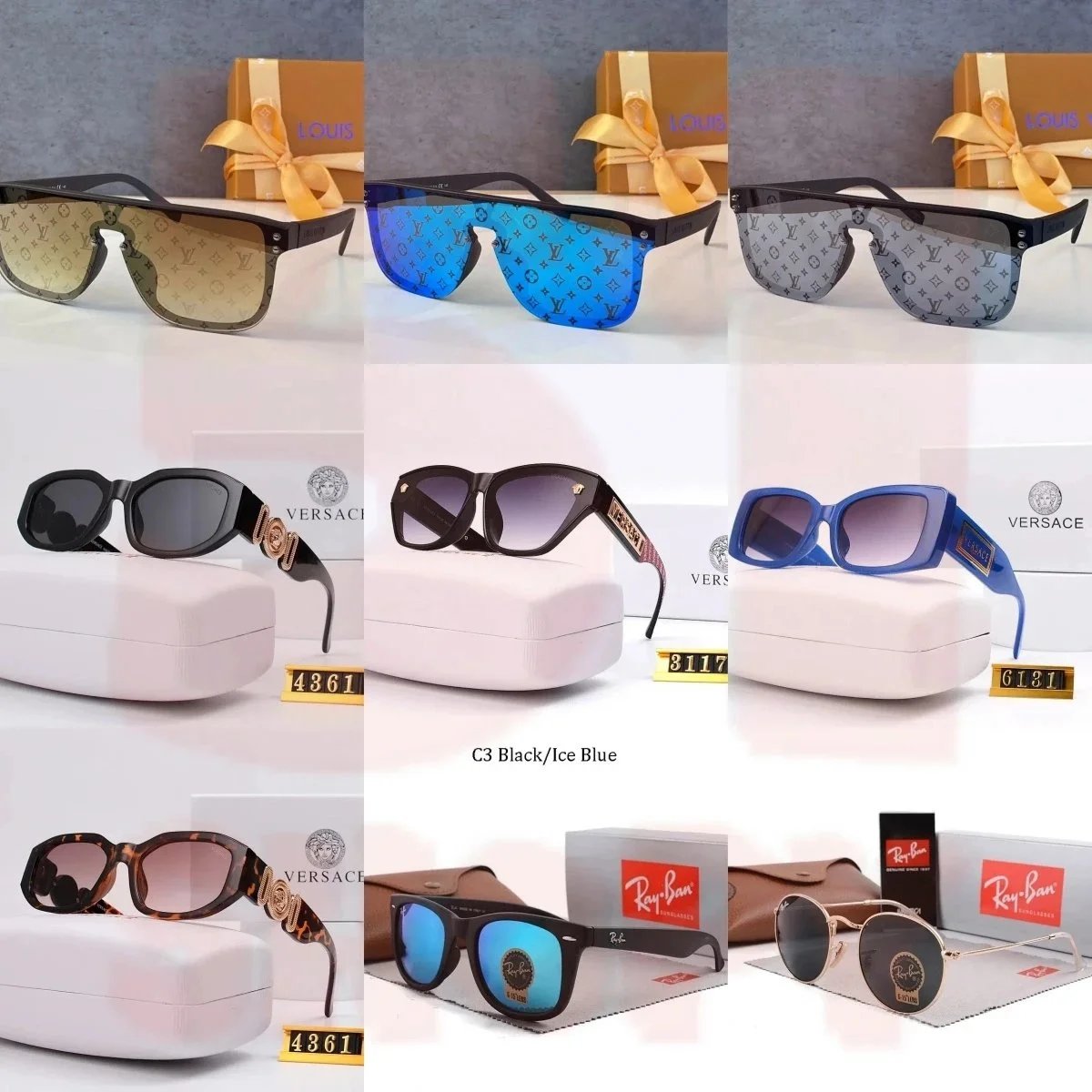 Versace Black/Ice Blue Sunglasses