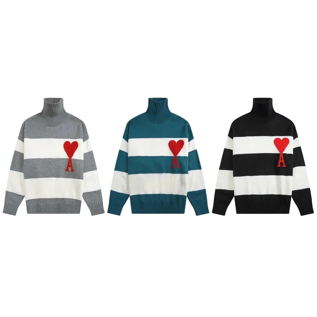Ami Paris Striped Turtleneck Sweater