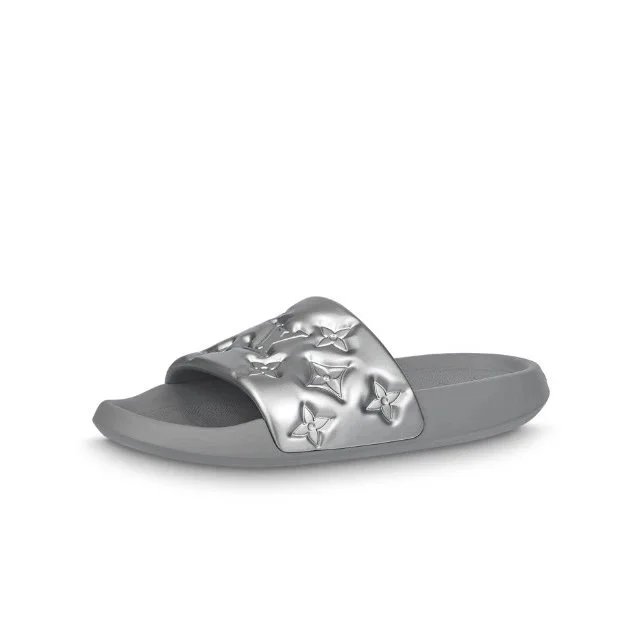Louis Vuitton Sandals Pool slide mules with monogram strap — 1AAR7W Silver Gray
