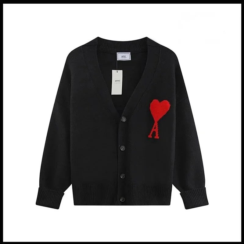 AMI Paris Black V-Neck Cardigan