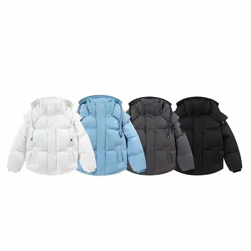 Essential Hooded Puffer Jacket in White, Blue, Grey, and Black