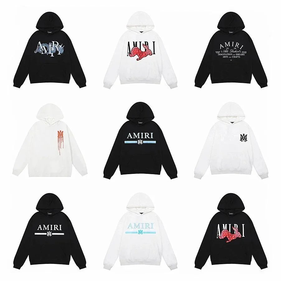 Amiri Black and White Hoodies with Various Logo Designs