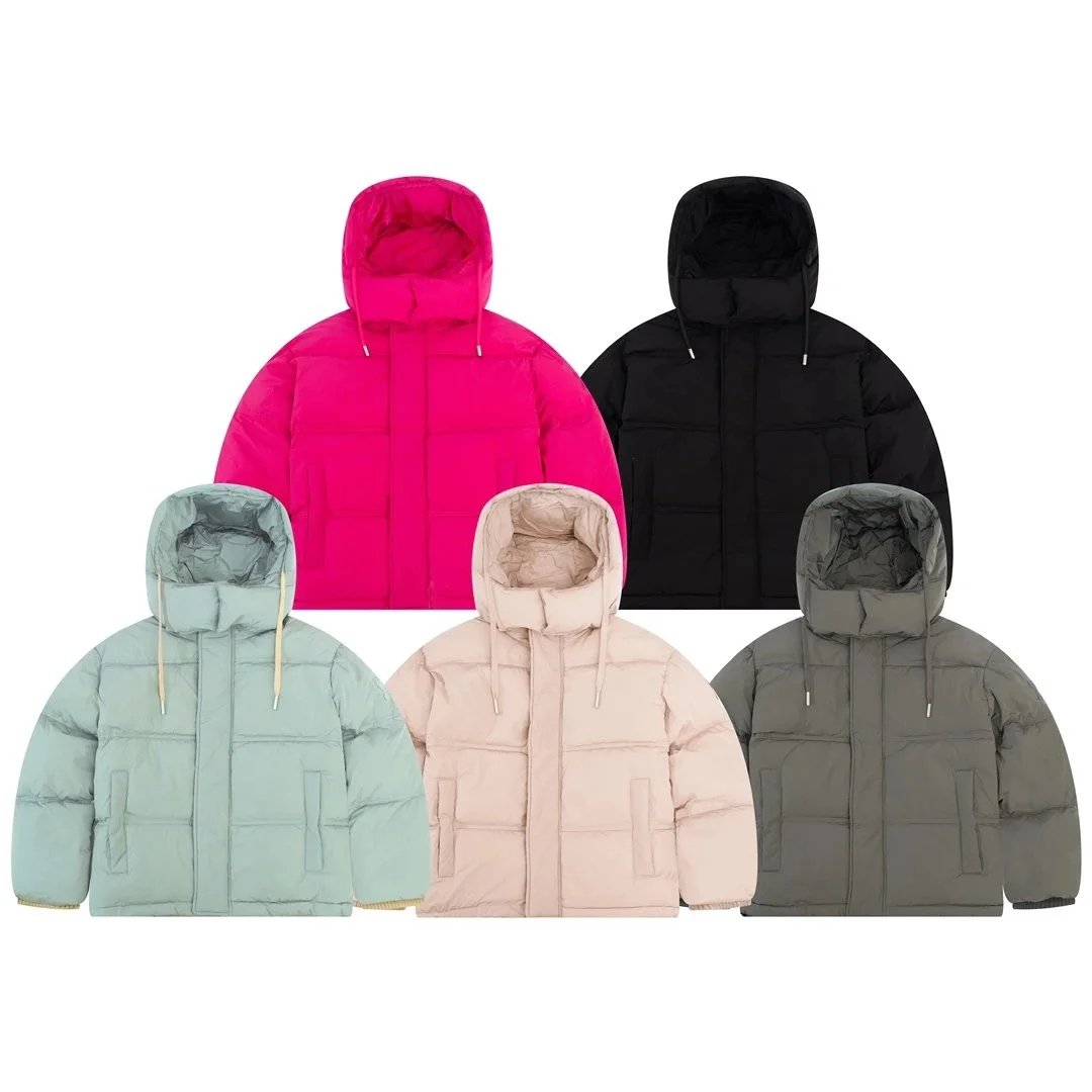 Unisex Hooded Puffer Jacket in Pink, Black, Mint, Beige, and Grey