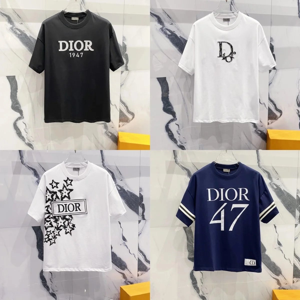 Dior Black White and Blue Short Sleeve T-Shirts