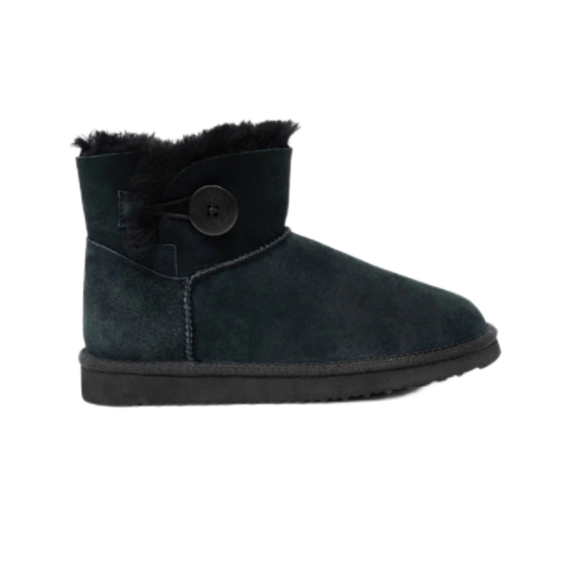 UGG Classic Mini Bailey Button Black Suede Snow Boots