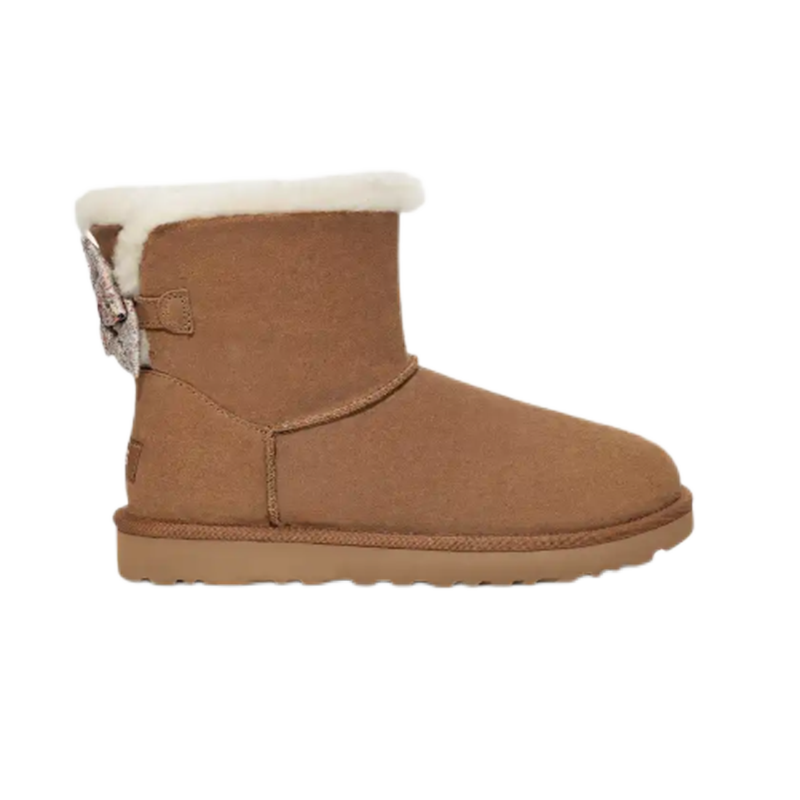 UGG Mini Bailey Bow Chestnut Suede Sheepskin Lined Ankle Boots - 24