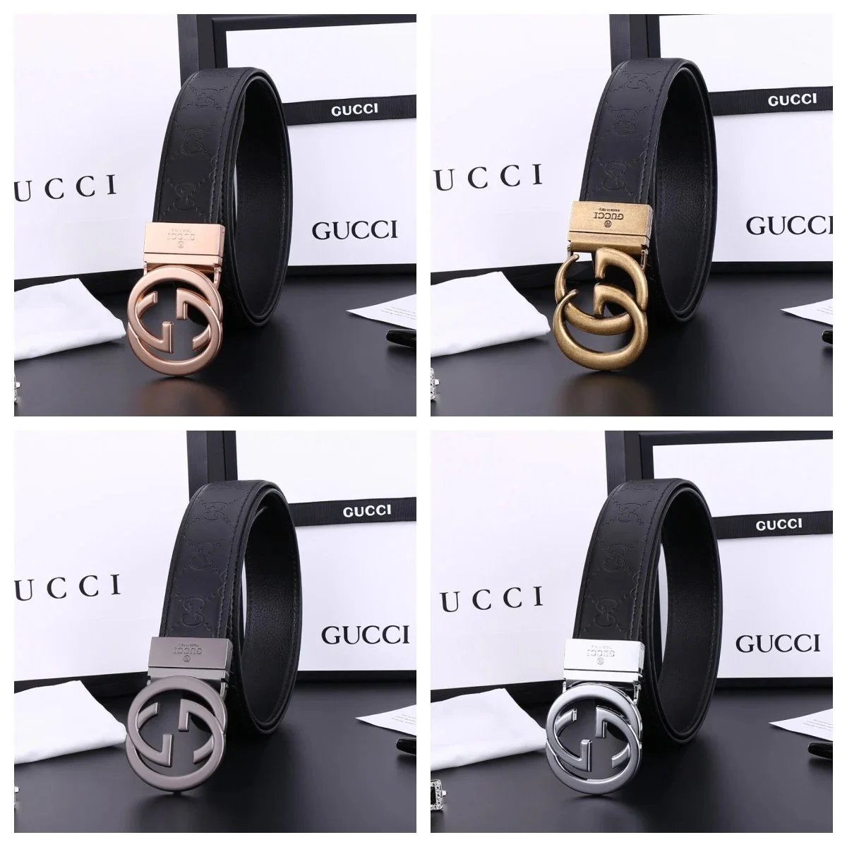 Gucci Black Leather Belt with GG Buckle