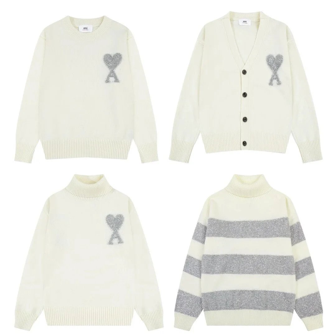 Ami Paris White Knit Sweaters and Cardigan Set