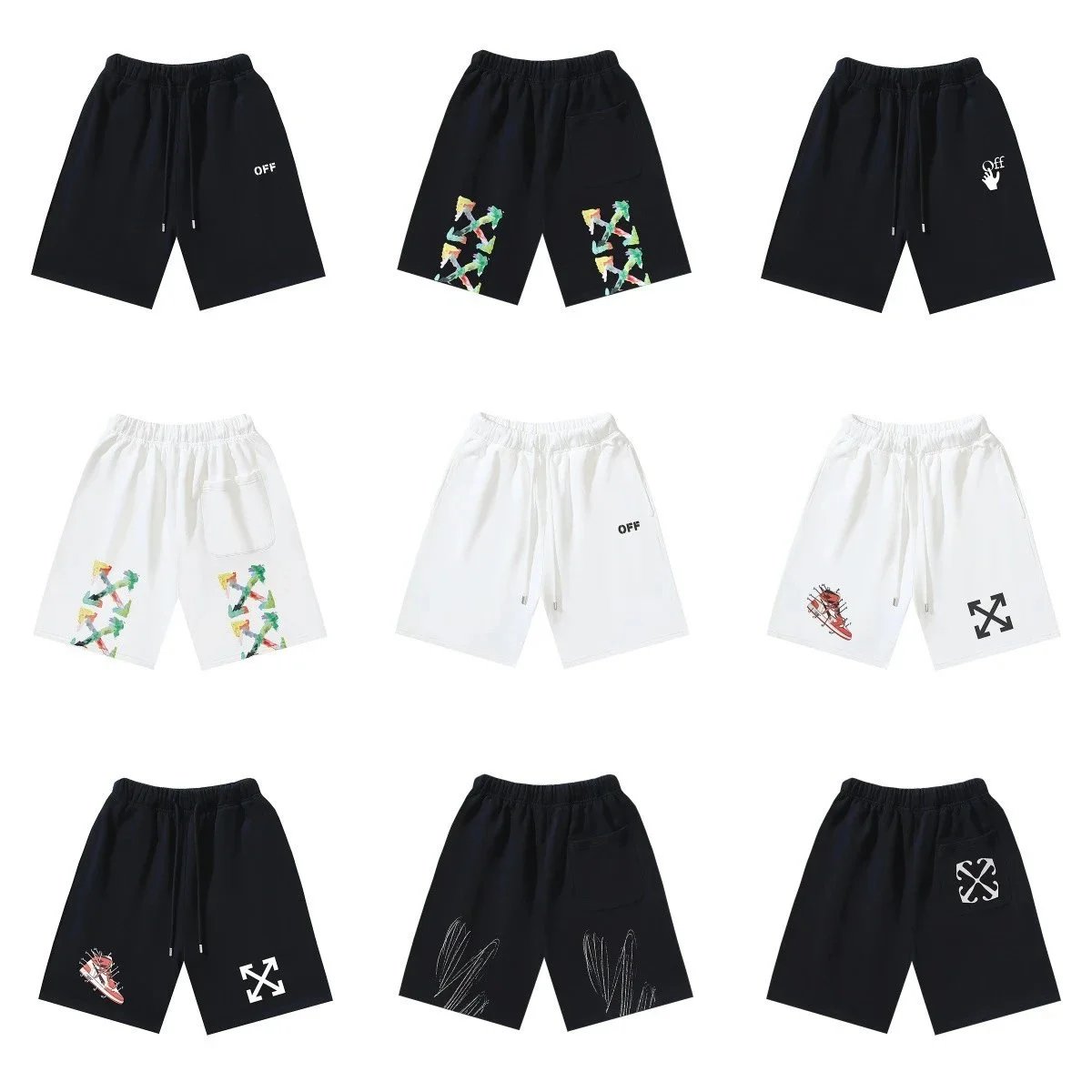 Off-White Black and White Drawstring Shorts