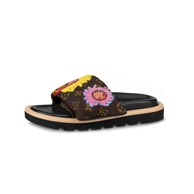 Louis Vuitton Sandals Pool slide mules with monogram strap — 1ABD8Q Tan