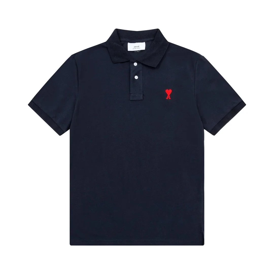 Ami Navy Polo Shirt with Red Embroidery