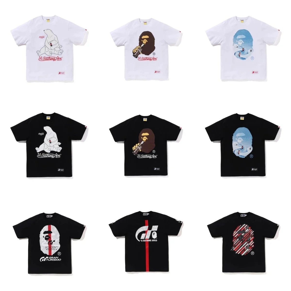 A Bathing Ape White and Black Graphic T-Shirts