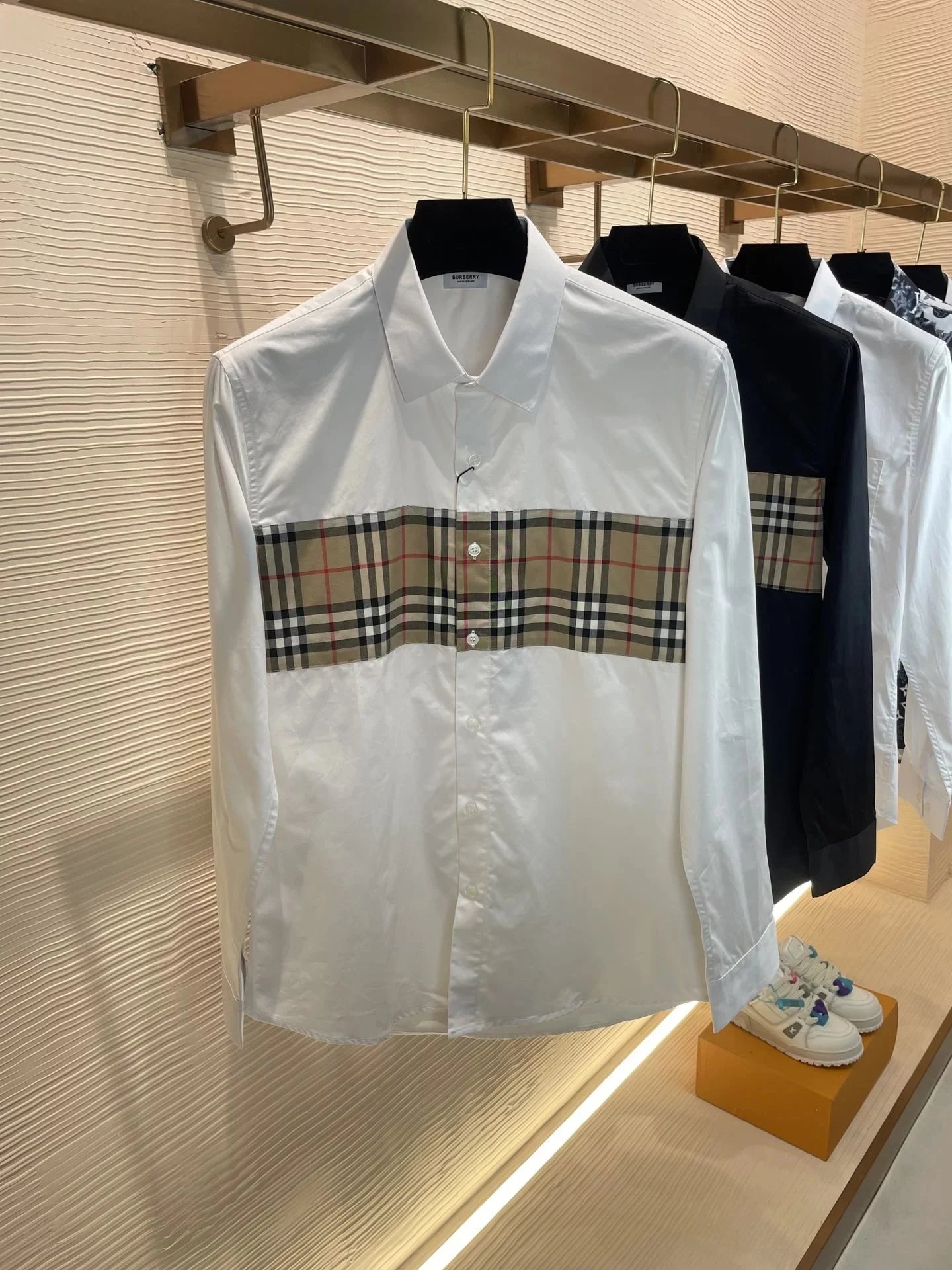 Burberry White Long Sleeve Shirt with Check Panel