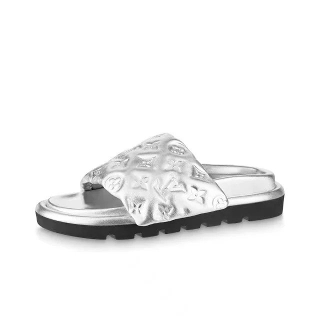 Louis Vuitton Sandals Pool slide mules with monogram strap — 1AACEI Silver