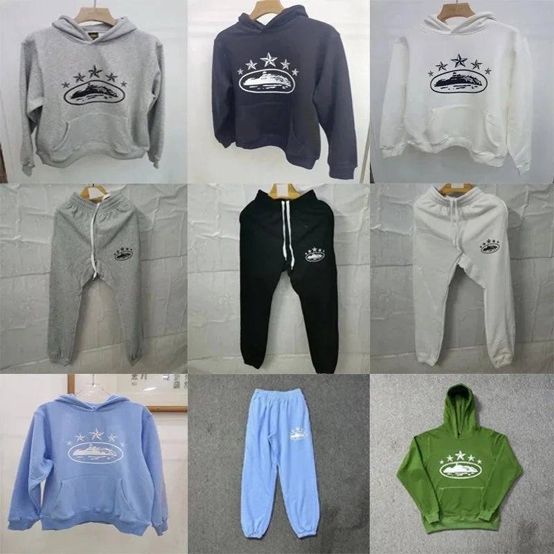 Stars Hoodie and Sweatpants Set in Grey, Black, White, Blue, and Green