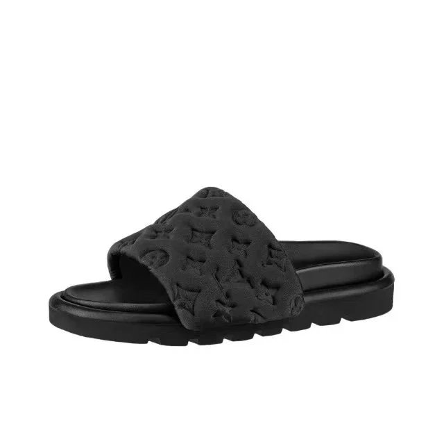 Louis Vuitton Sandals Pool slide mules with monogram strap — 1AA1EG Black