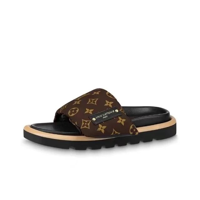 Louis Vuitton Sandals Pool slide mules with monogram strap — 1AAEBW brown