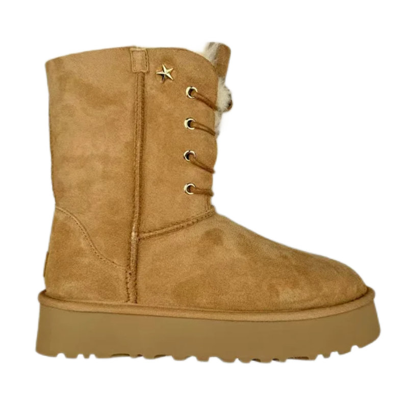UGG Mini Bailey Bow Chestnut Suede Sheepskin Lined Ankle Boots - 11