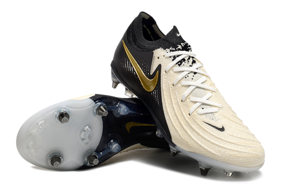 Nike Black and White Football Cleats with Gold Swoosh