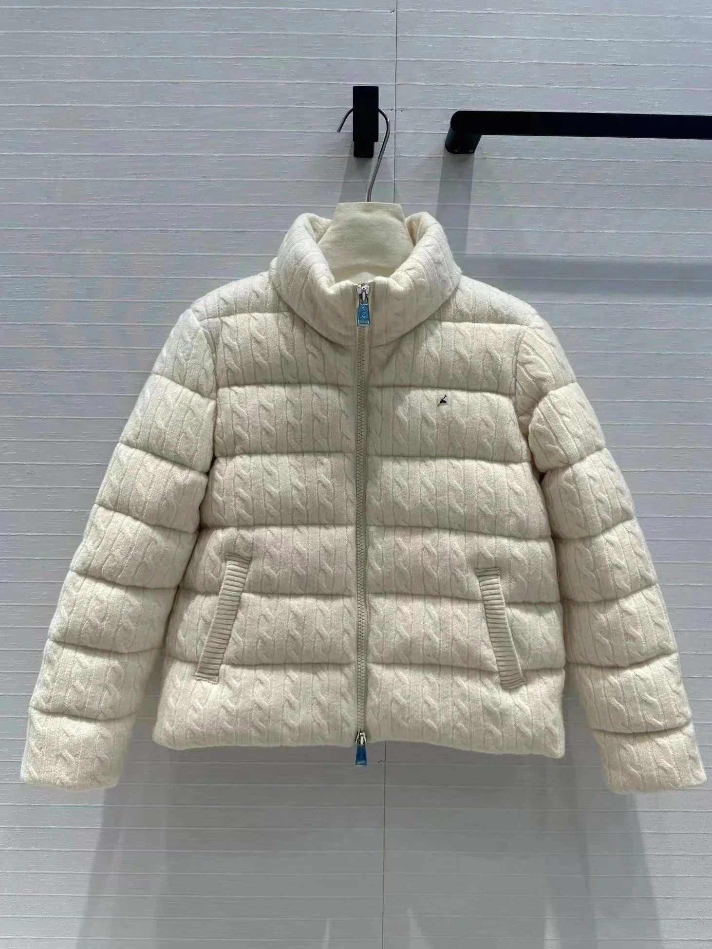 Nautica Ivory Cable Knit Puffer Jacket
