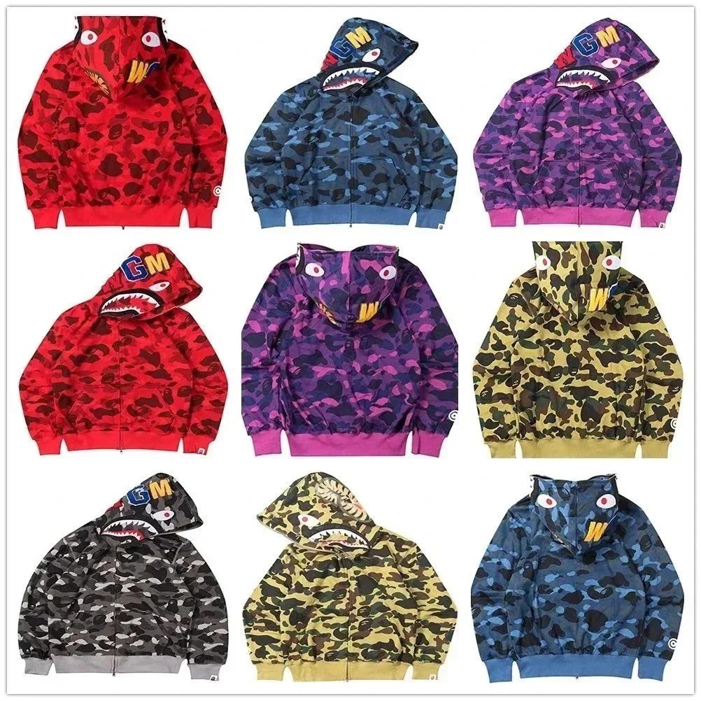A Bathing Ape Camo Shark Hoodie Jacket