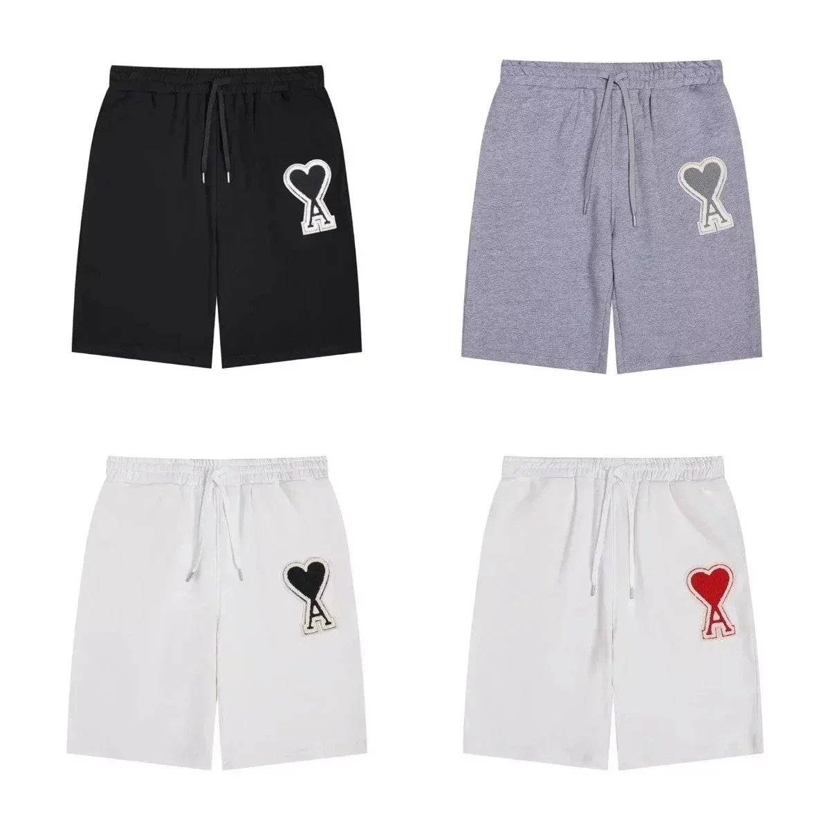 Ami Paris Heart Patch Shorts in Black, Grey, White (Two Styles)