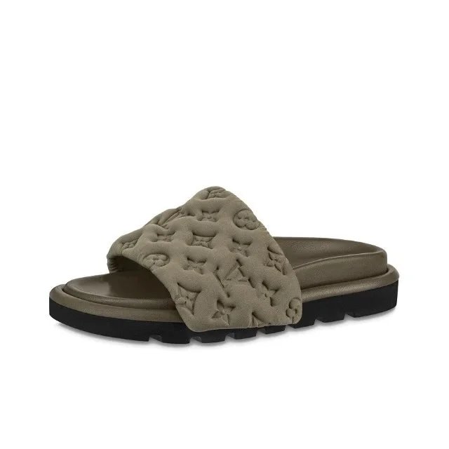 Louis Vuitton Sandals Pool slide mules with monogram strap — 1AA1E7 Khaki