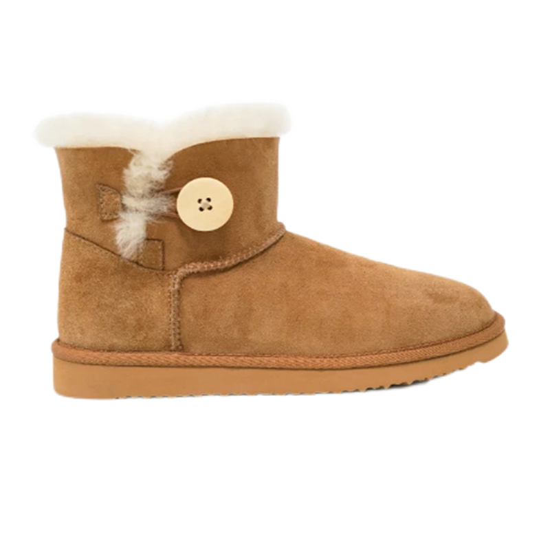 UGG Mini Bailey Button Chestnut Suede Sheepskin Lined Ankle Boots