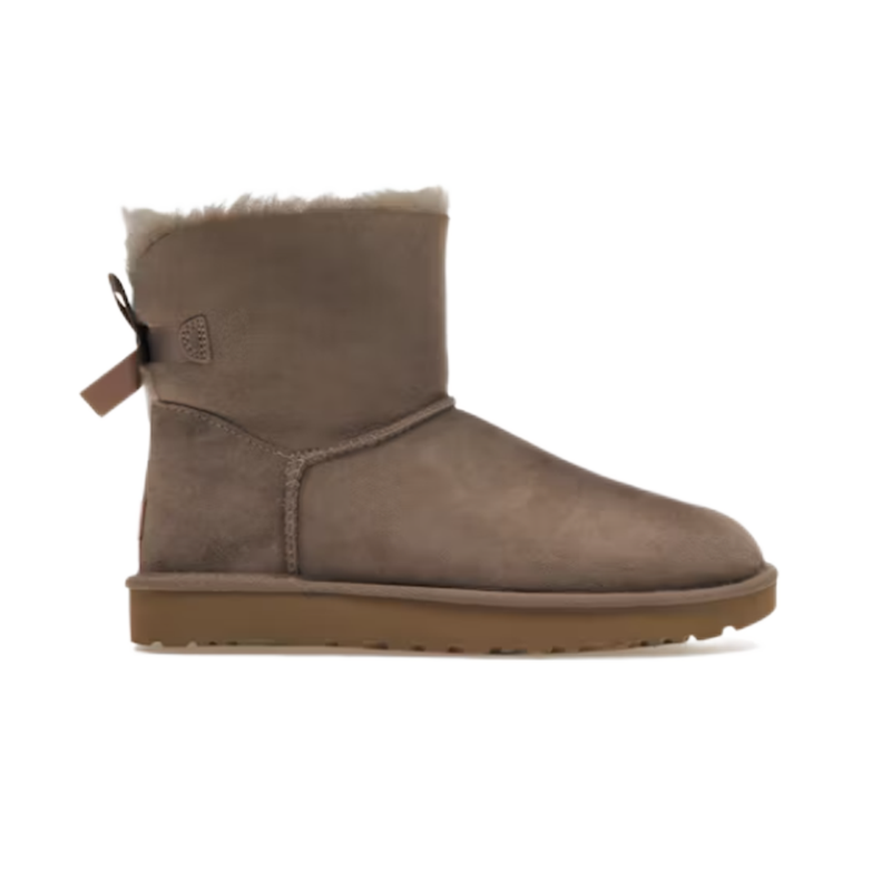 UGG Mini Bailey Bow Chestnut Suede Sheepskin Lined Ankle Boots - 26