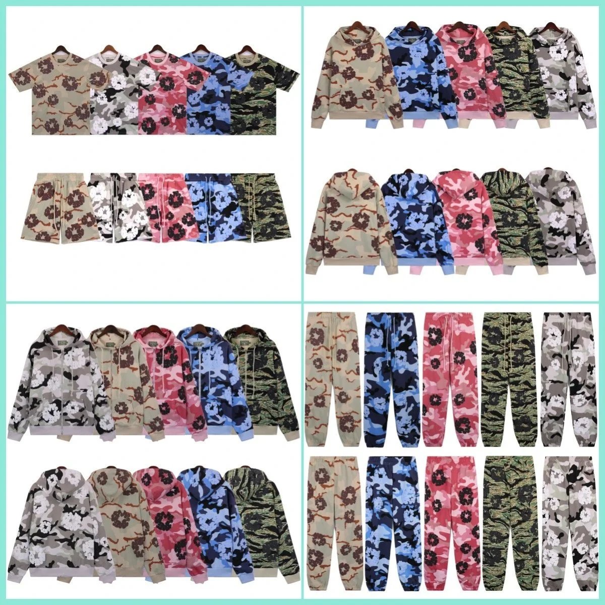 Camouflage Floral Hoodie and Pants Set in Various Colors