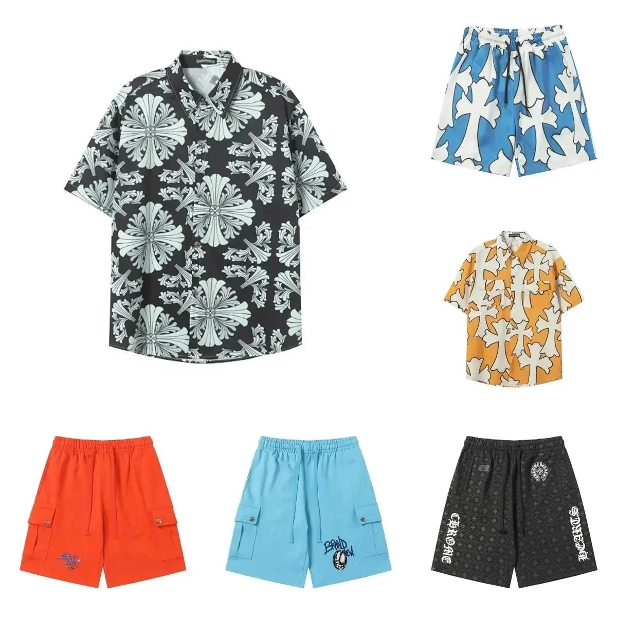 Chrome Hearts Floral Print Shirt and Colorful Shorts Set