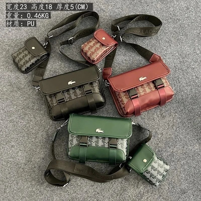 Lacoste Patterned Crossbody Bags in Green, Brown, and Black