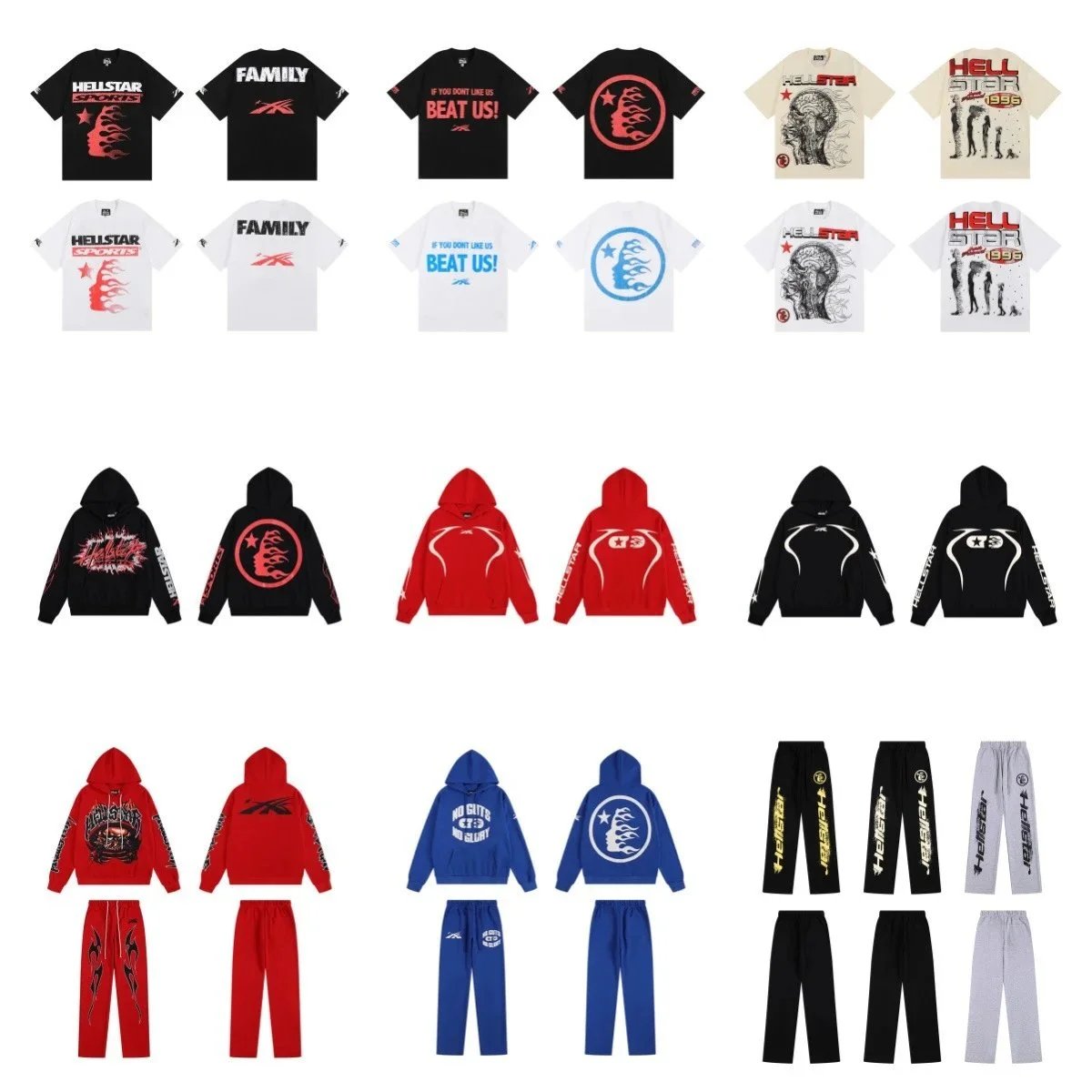 Hellstar Black Hoodie and Red Sweatpants Set