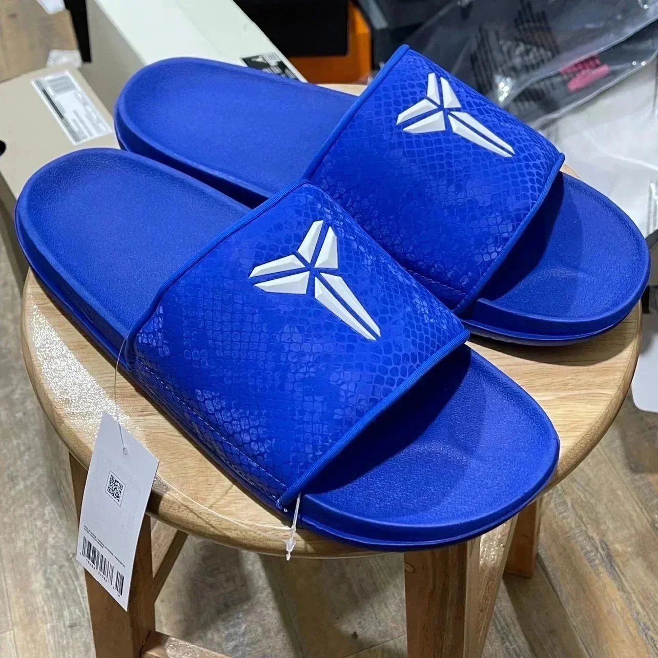Blue Snake Skin Texture Slides with White Logo